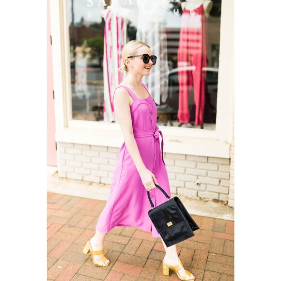 Everlane The Japanese Goweave Picnic Midi Dress Purple Fuchsia NEW Size 8 - Picture 2 of 14